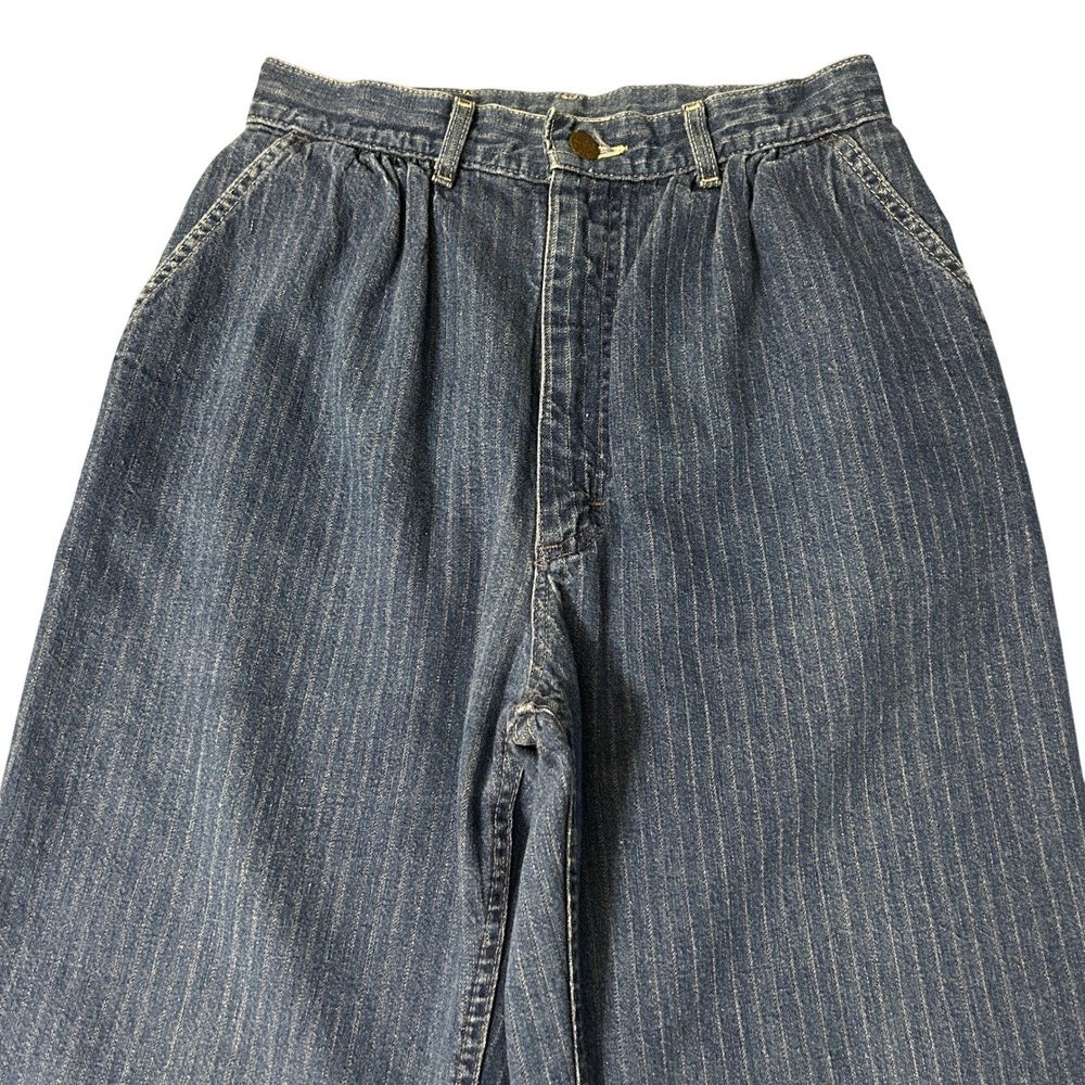 Vintage 90s Lee Pinstripe High Waist Jeans Womens 9 Tapered Leg USA Made 26x31 - Picture 2 of 13